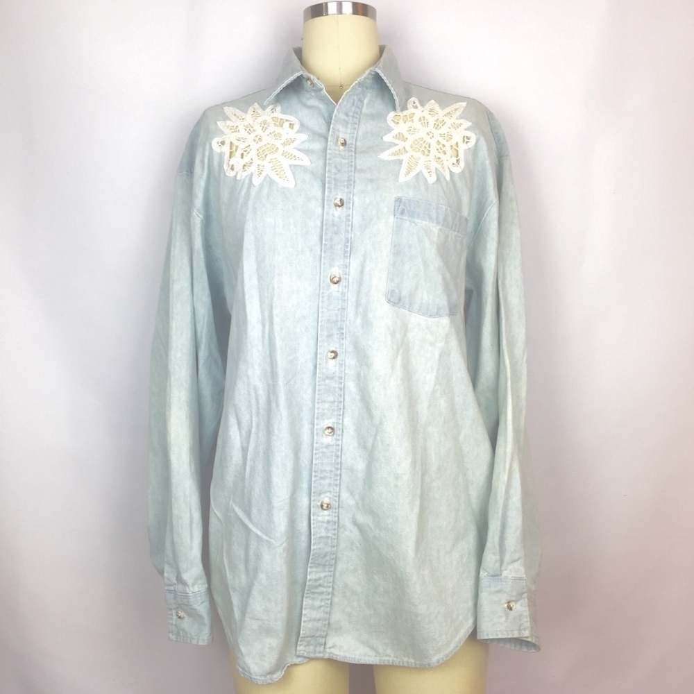 Crystal Springs Vintage Chambray Lace Button Up M